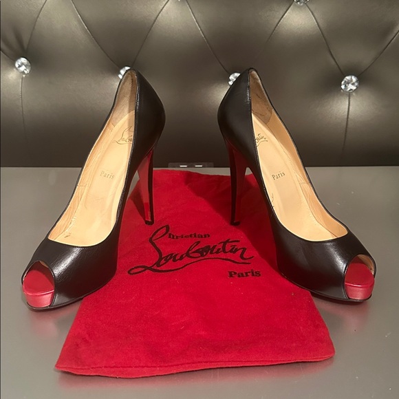Christian Louboutin Black and Red Peep-Toe Heels - Picture 6 of 6